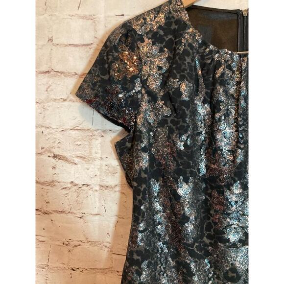 Elie Tahari Top Womens Medium Black All Over Sequin Animal Print Shimmer Career - Picture 5 of 14